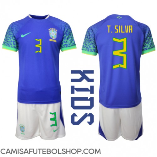 Camisa de time de futebol Brasil Thiago Silva #3 Replicas 2º Equipamento Infantil Mundo 2022 Manga Curta (+ Calças curtas)